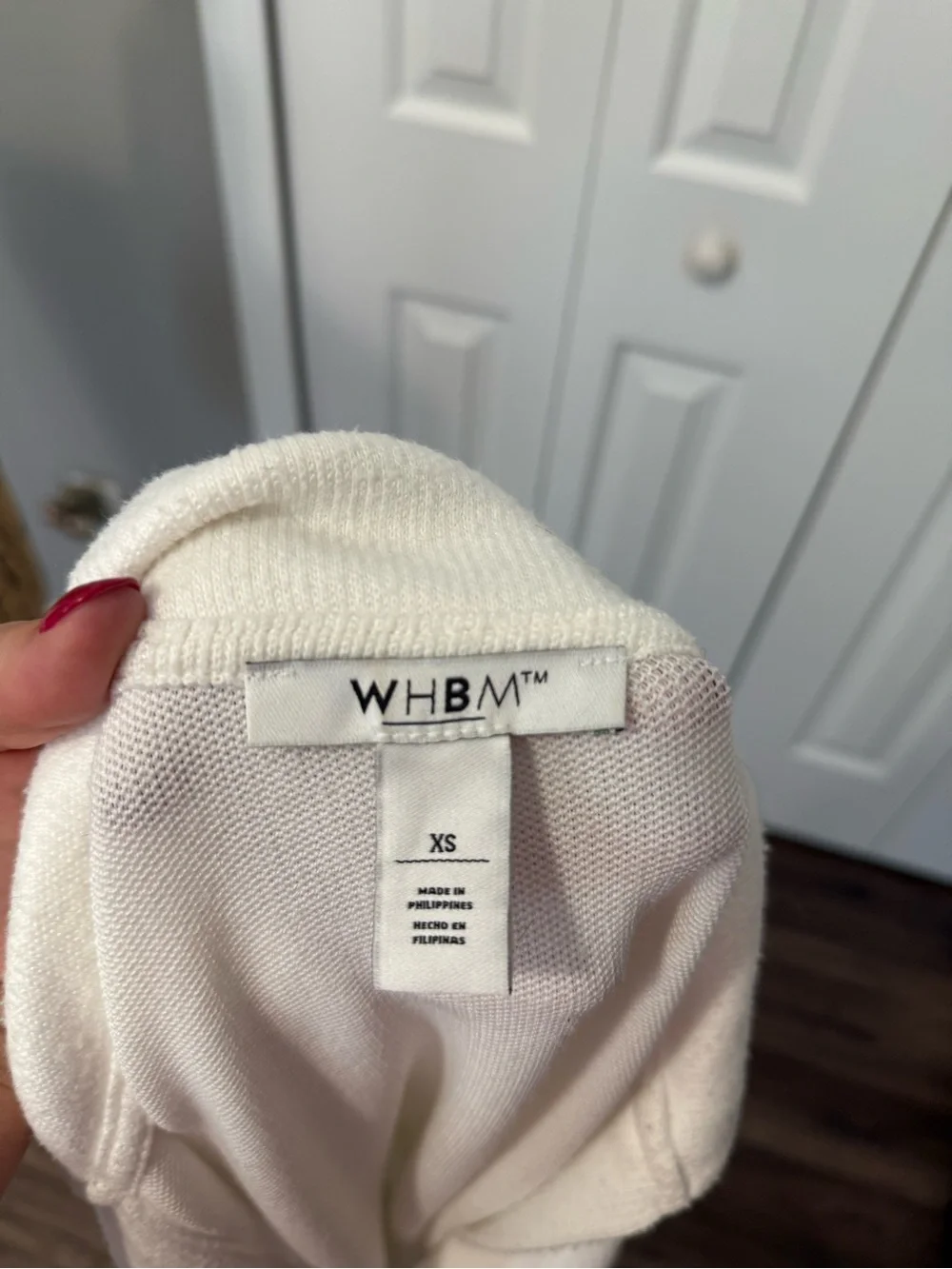 WHBM White Knit Polo V-Neck Sweater